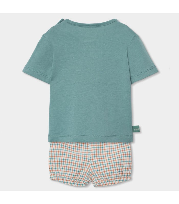 Conjunto bebé camiseta y pantalón corto algodón verde