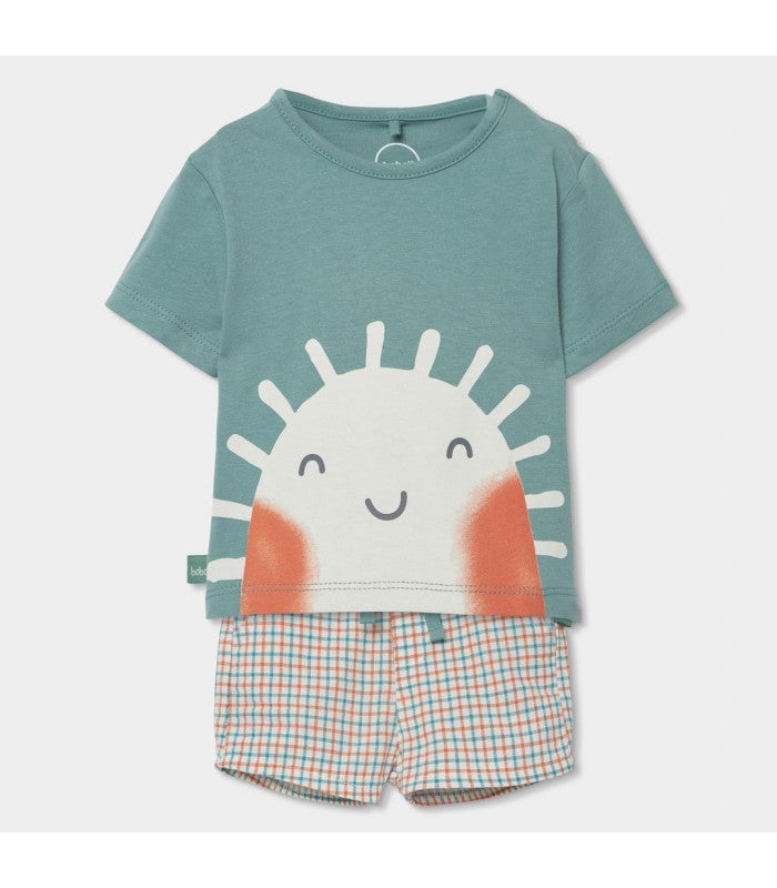 Conjunto bebé camiseta y pantalón corto algodón verde