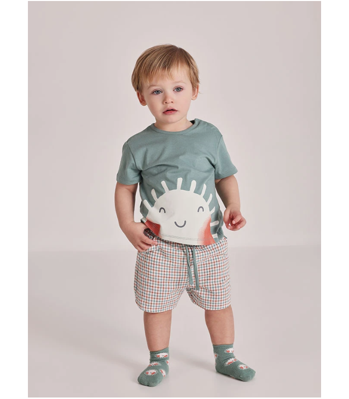 Conjunto bebé camiseta y pantalón corto algodón verde