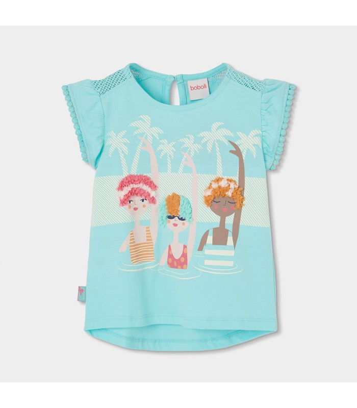Camiseta turquesa estampada niña