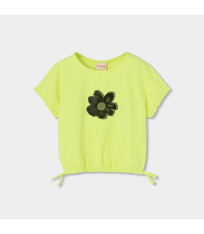 Camiseta niña verde con flor