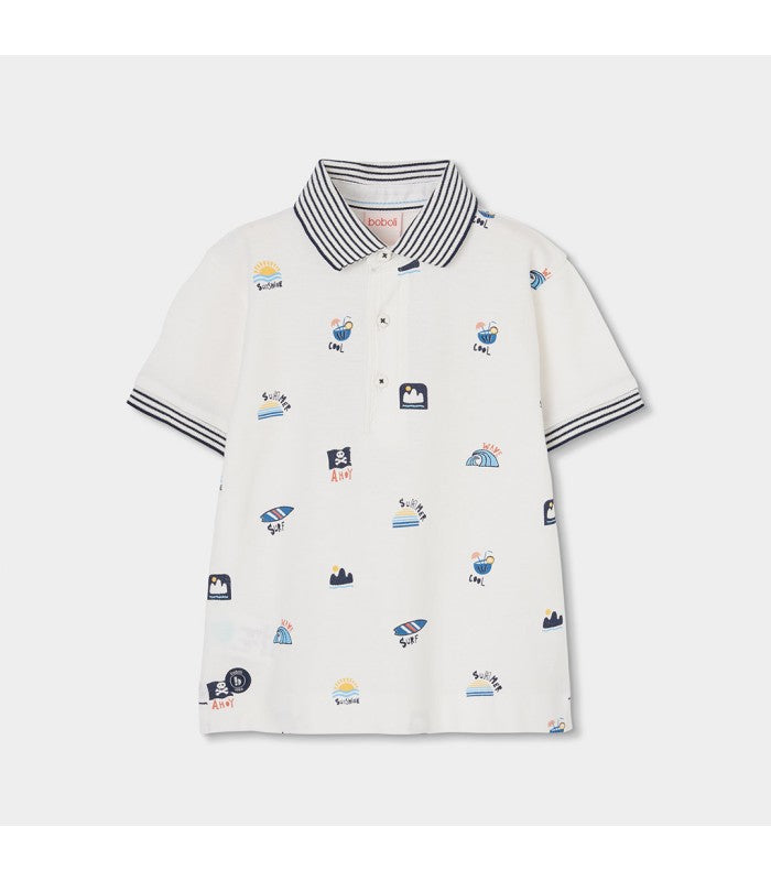 Polo niño algodón blanco estampado