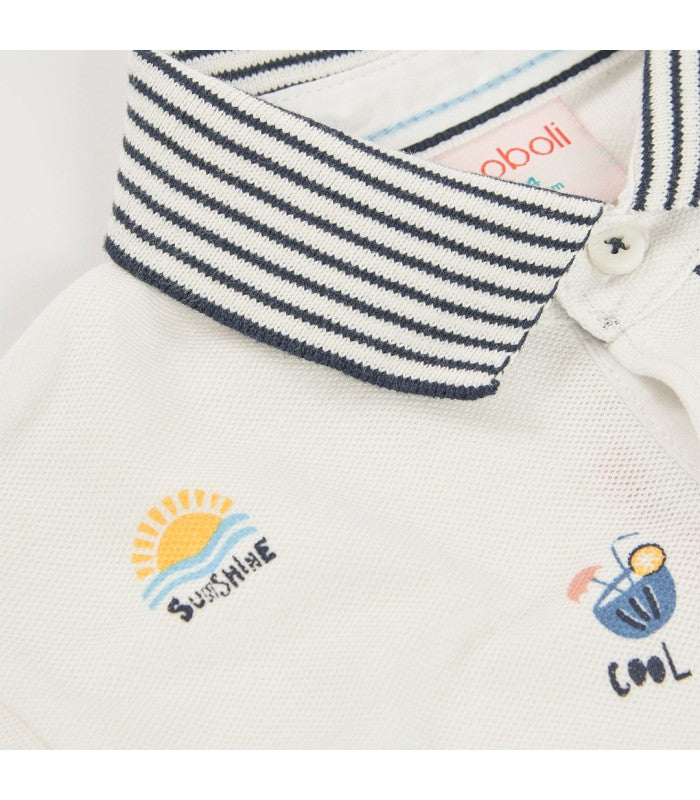 Polo niño algodón blanco estampado