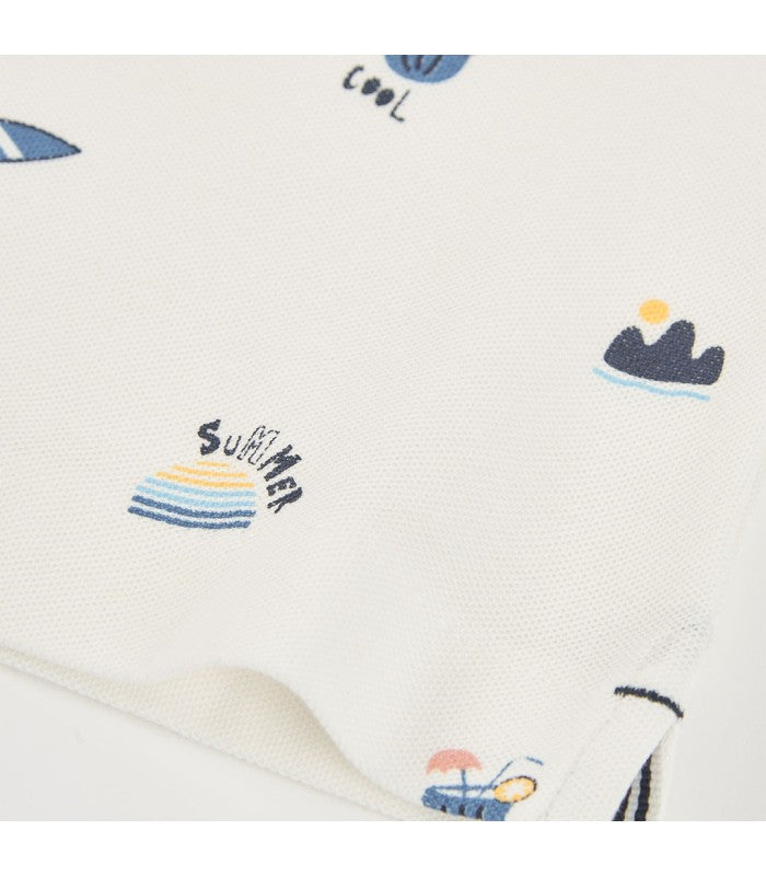 Polo niño algodón blanco estampado