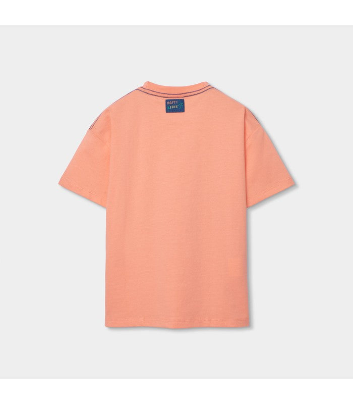 Camiseta niño naranja estampada