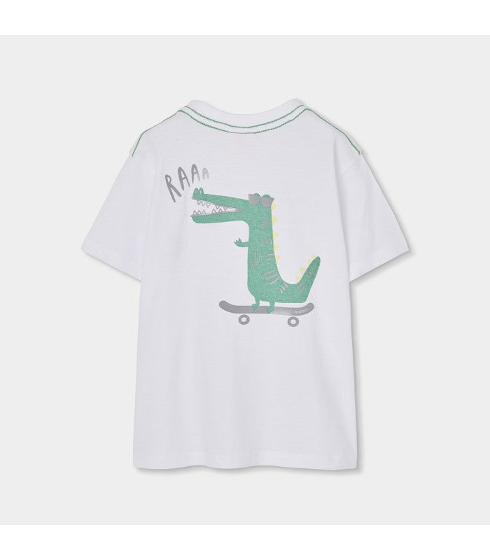Camiseta niño algodón blanco cocodrilo