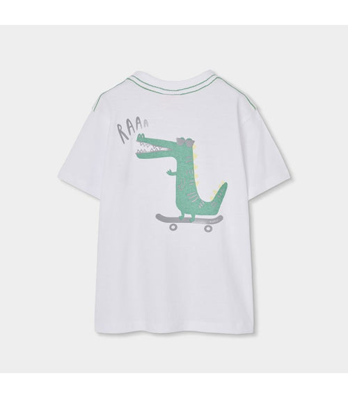 Camiseta niño algodón blanco cocodrilo