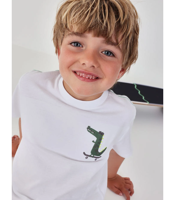 Camiseta niño algodón blanco cocodrilo