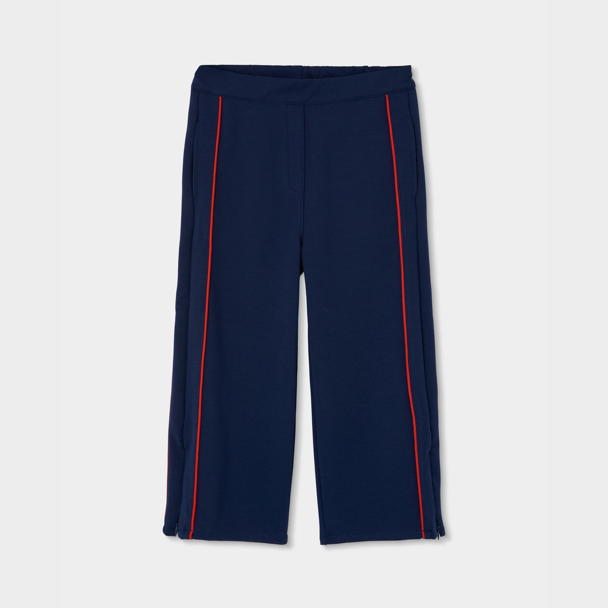 Pantalón niña azul marino con franja roja lateral wide leg