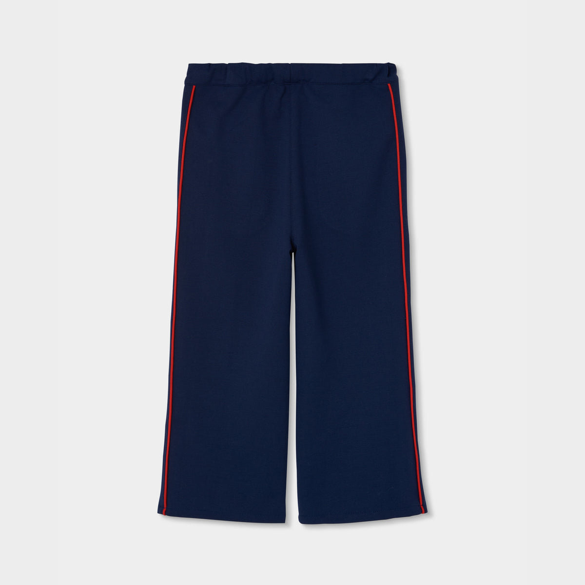 Pantalón niña azul marino con franja roja lateral wide leg