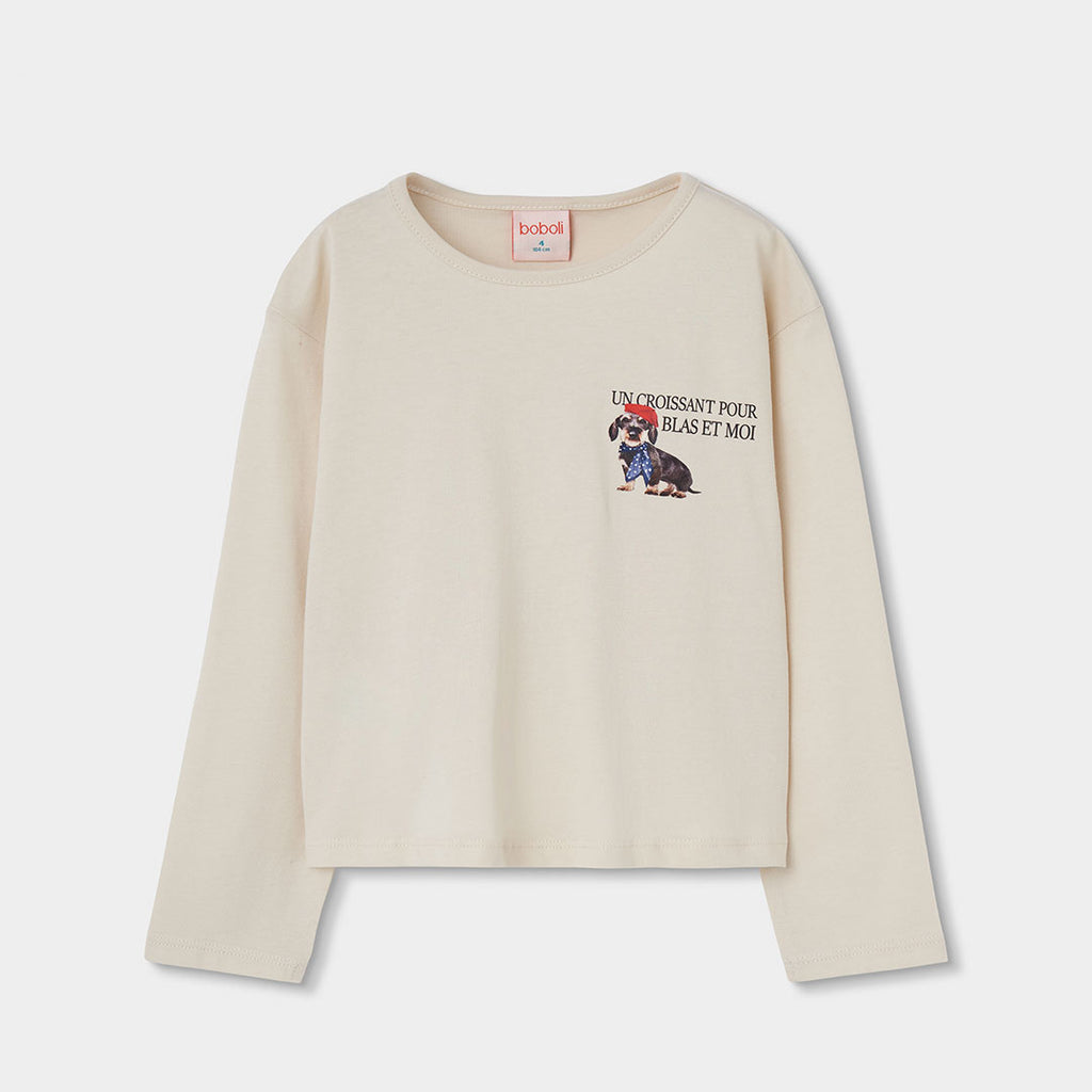Camiseta punto niña crudo estampado de perro