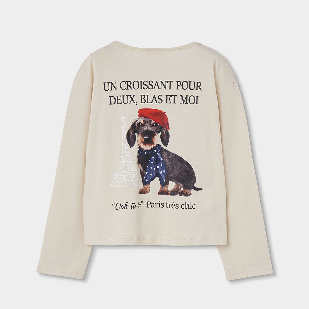 Camiseta punto niña crudo estampado de perro