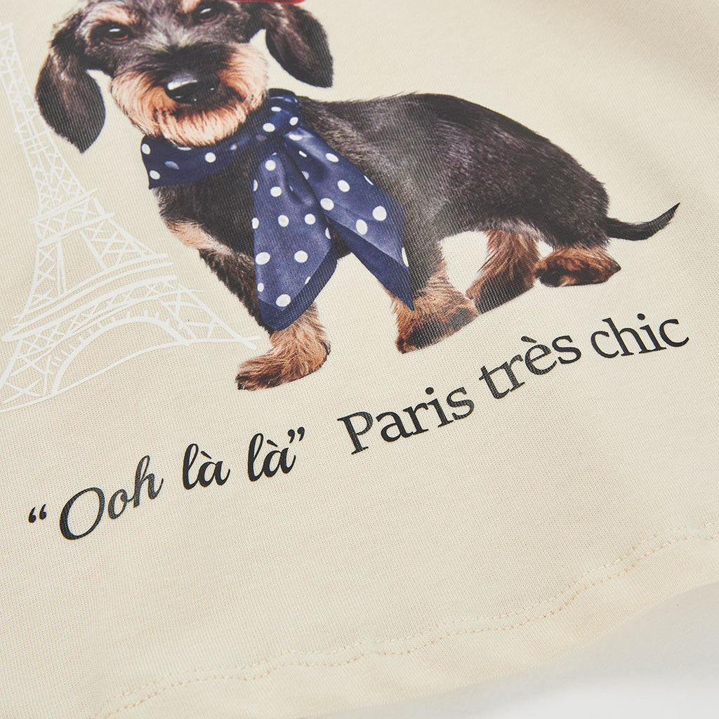 Camiseta punto niña crudo estampado de perro