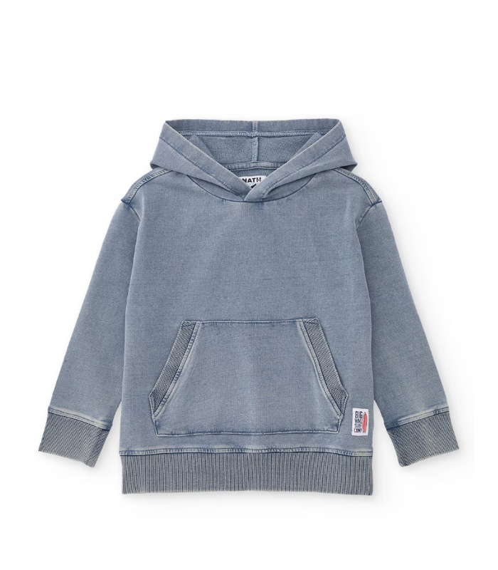 Boy's sweatshirt with knit and washed-effect denim
