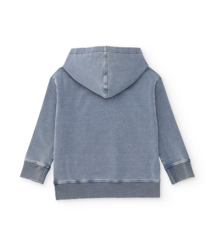 Boy's sweatshirt with knit and washed-effect denim