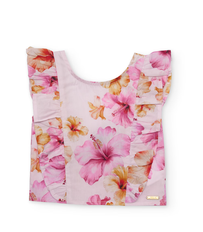 Blusa estampada para niña con volantes