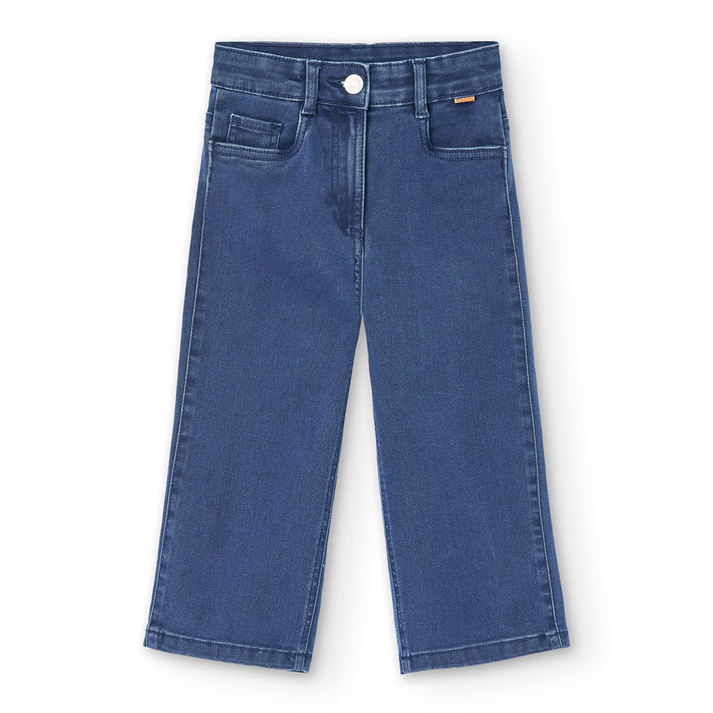 Pantalón denim elástico de niña  azul wide leg
