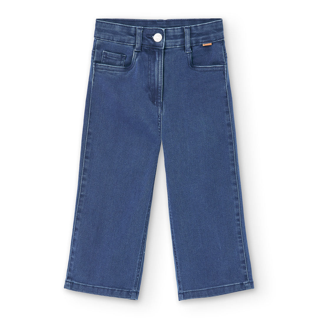 Pantalón denim elástico de niña  azul wide leg