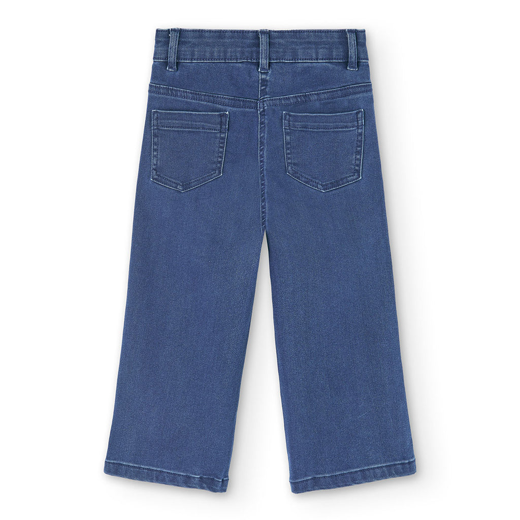 Pantalón denim elástico de niña  azul wide leg