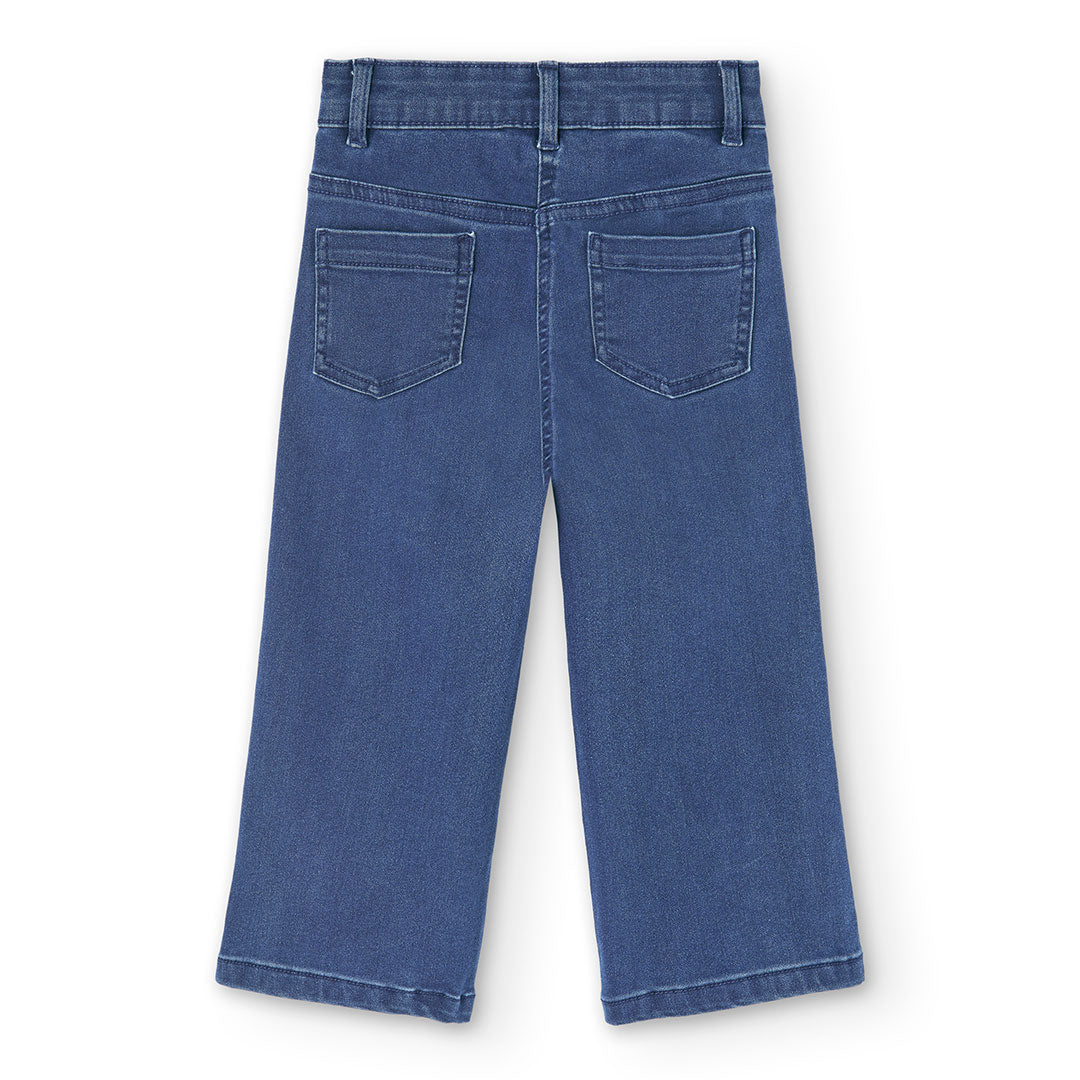 Pantalón denim elástico de niña  azul wide leg