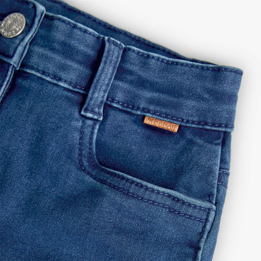 Pantalón denim elástico de niña  azul wide leg