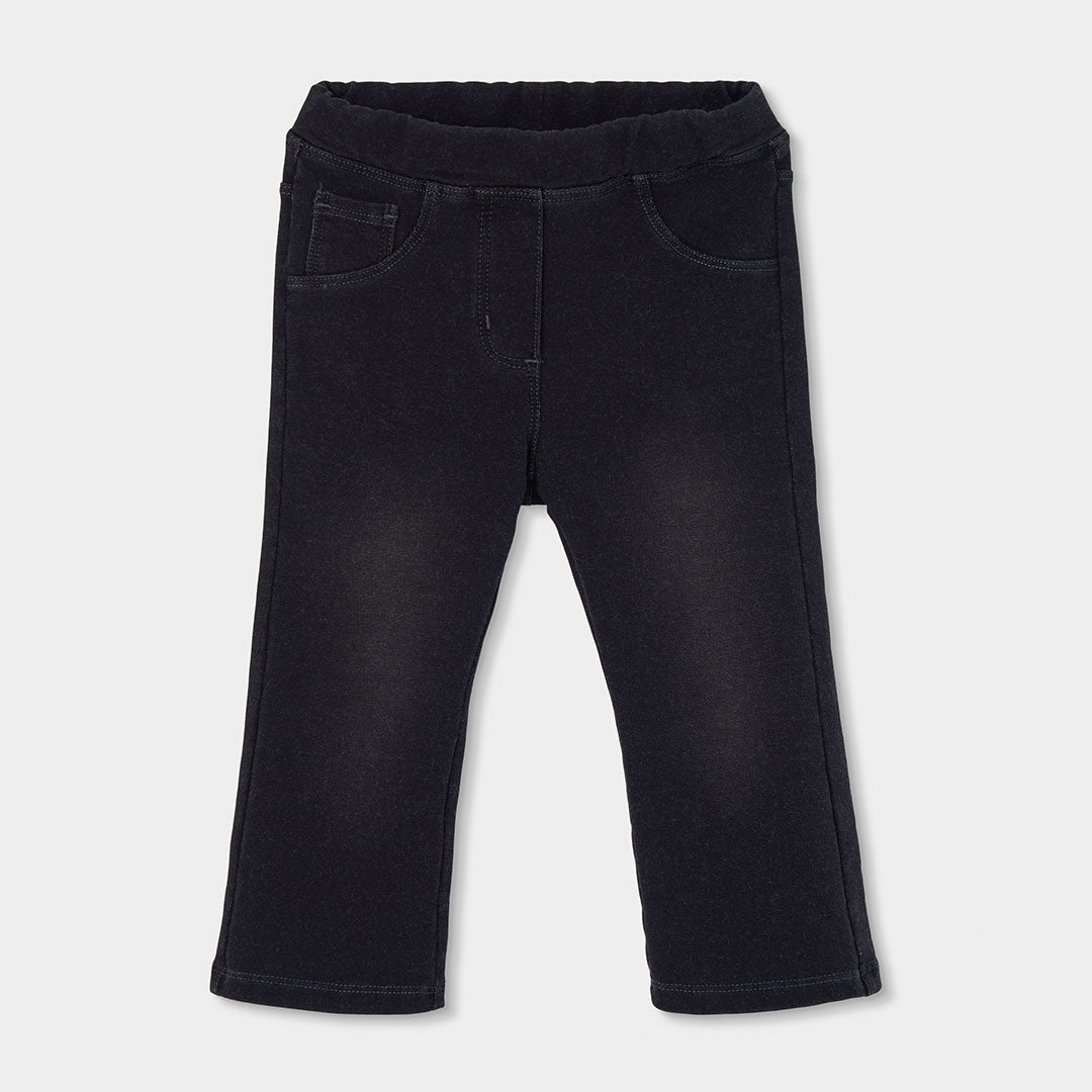 Pantalón felpa denim niña negro acampanado