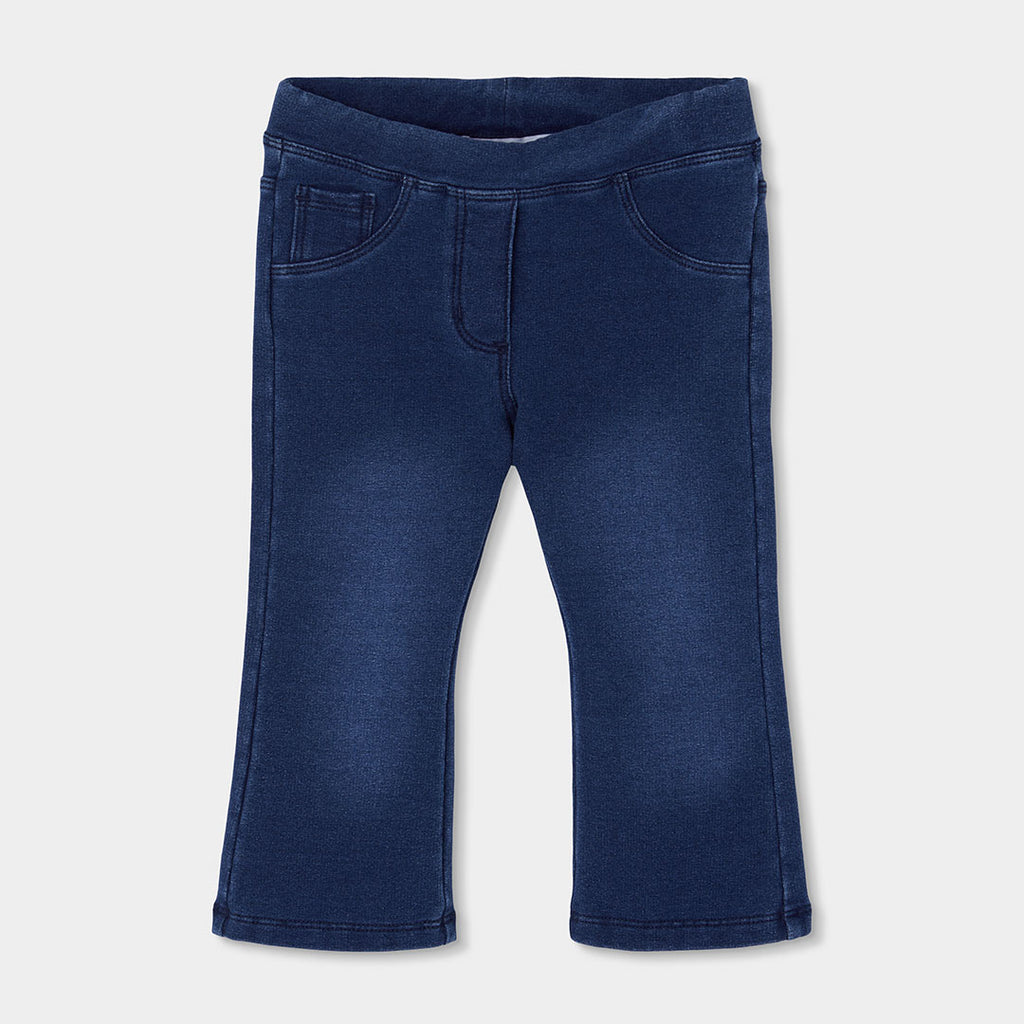Pantalón felpa denim niña azul acampanado
