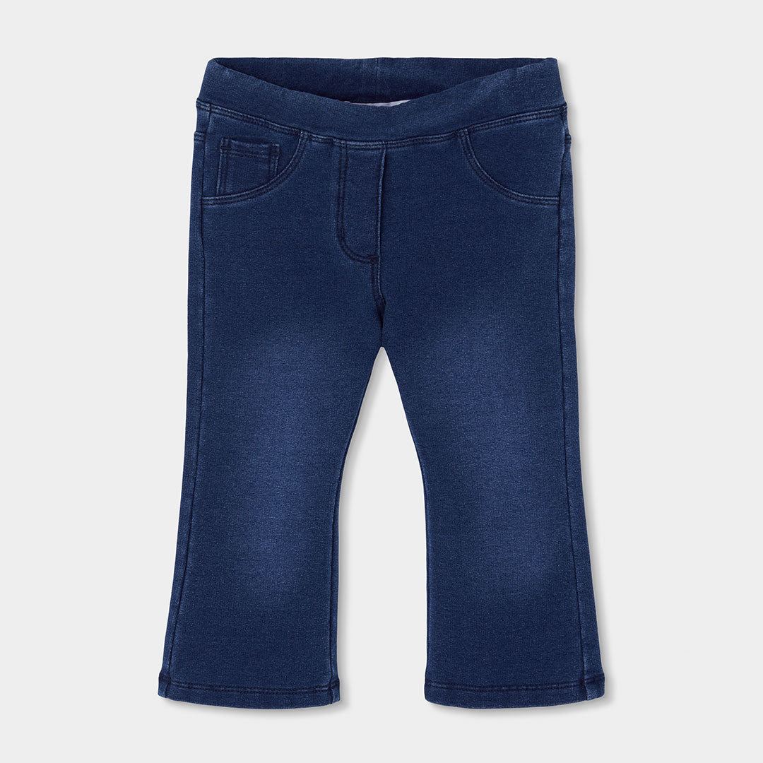 Pantalón felpa denim niña azul acampanado