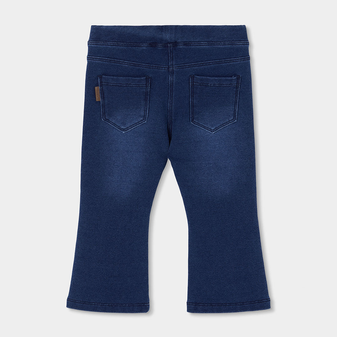 Pantalón felpa denim niña azul acampanado