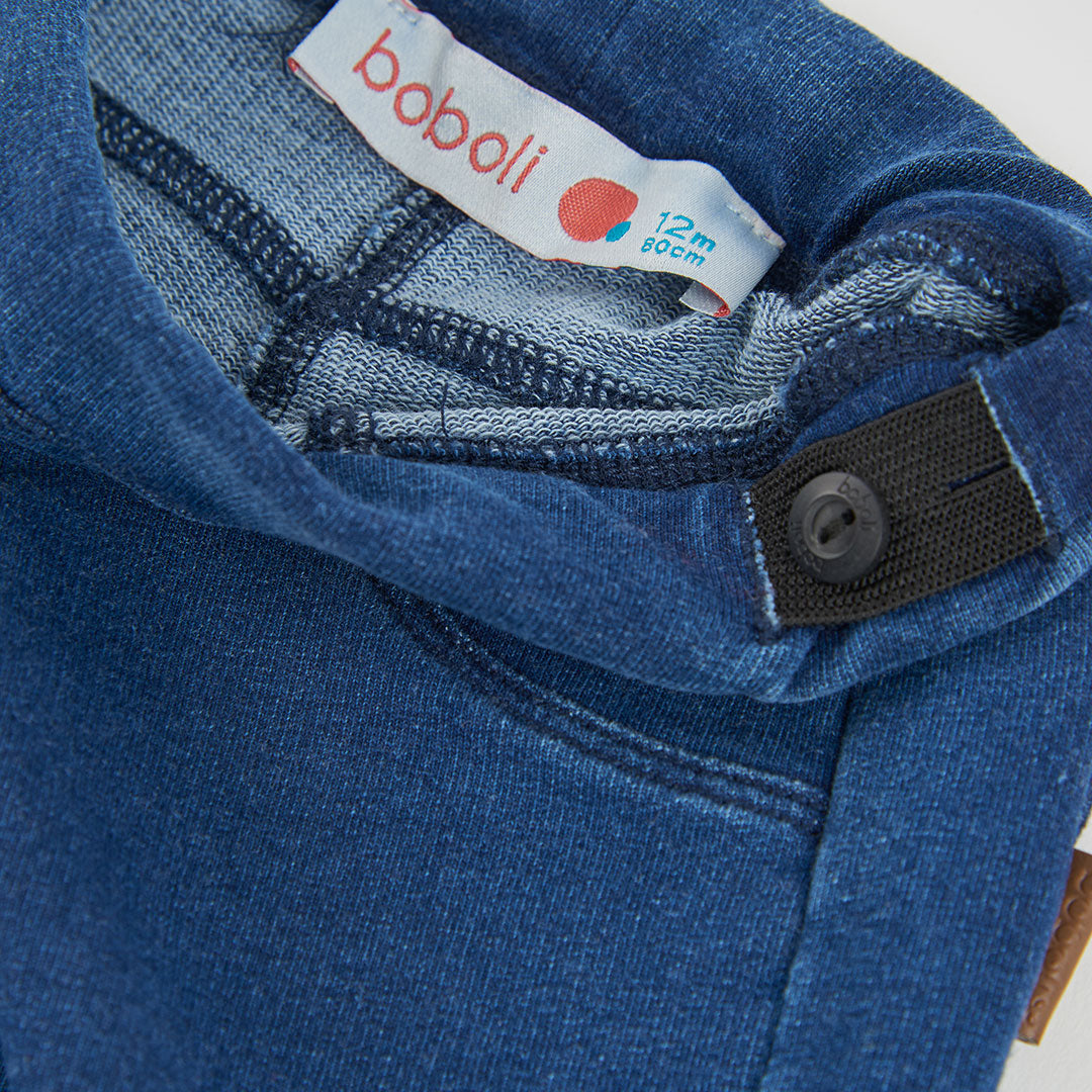 Pantalón felpa denim niña azul acampanado