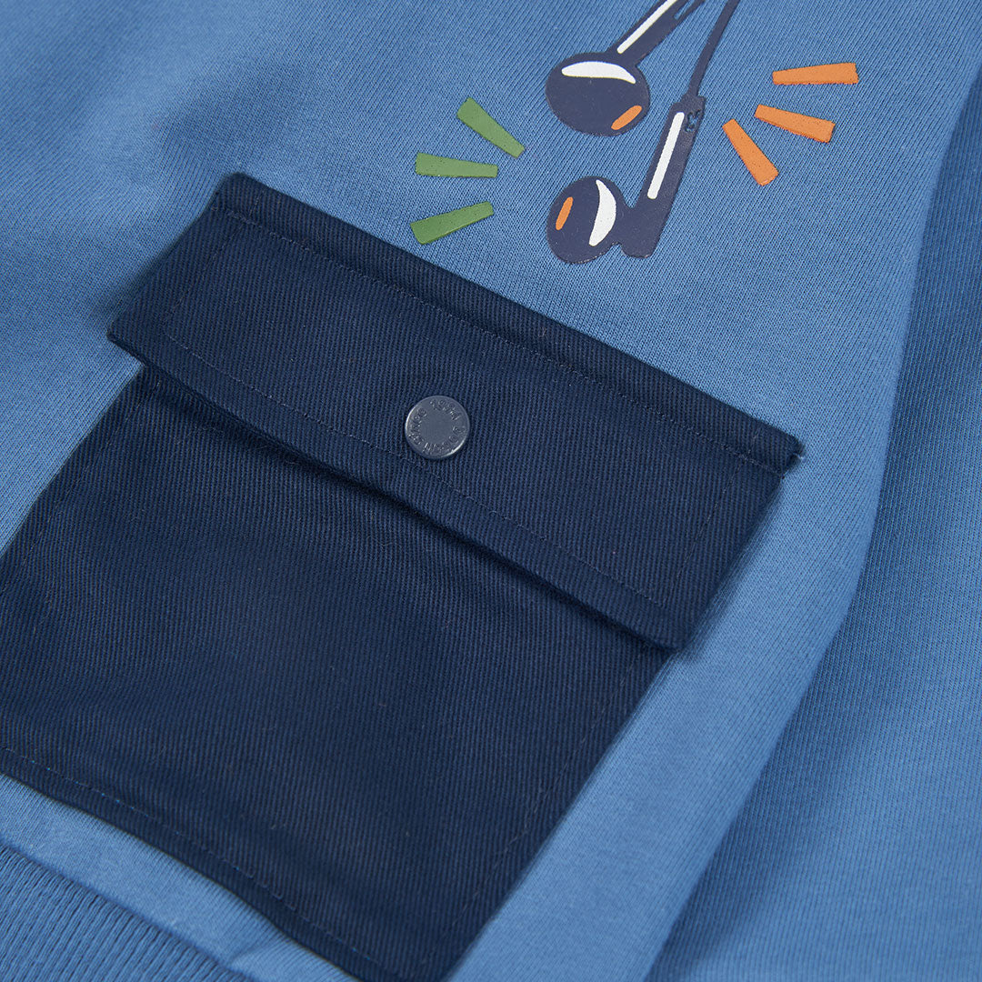 Sudadera felpa niño azul con capucha estampado gaming