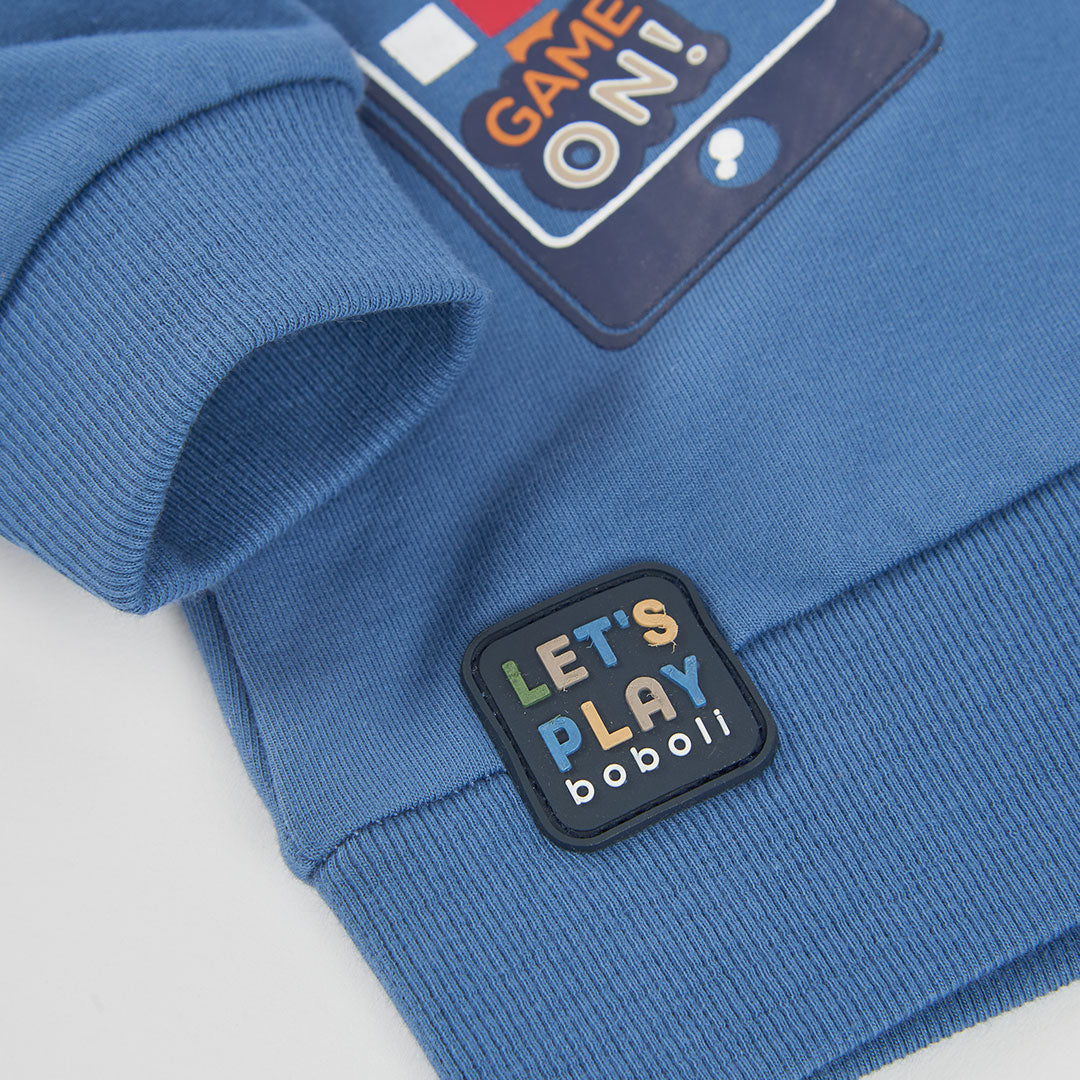 Sudadera felpa niño azul con capucha estampado gaming