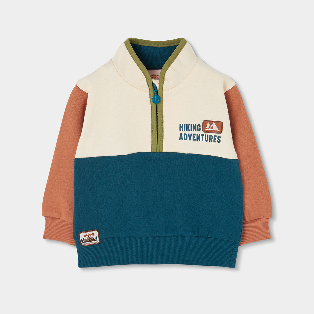 Sudadera felpa niño crudo tricolor Hiking Adventures
