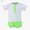 Conjunto  de camiseta y short vichy verde flúor para bebé niño