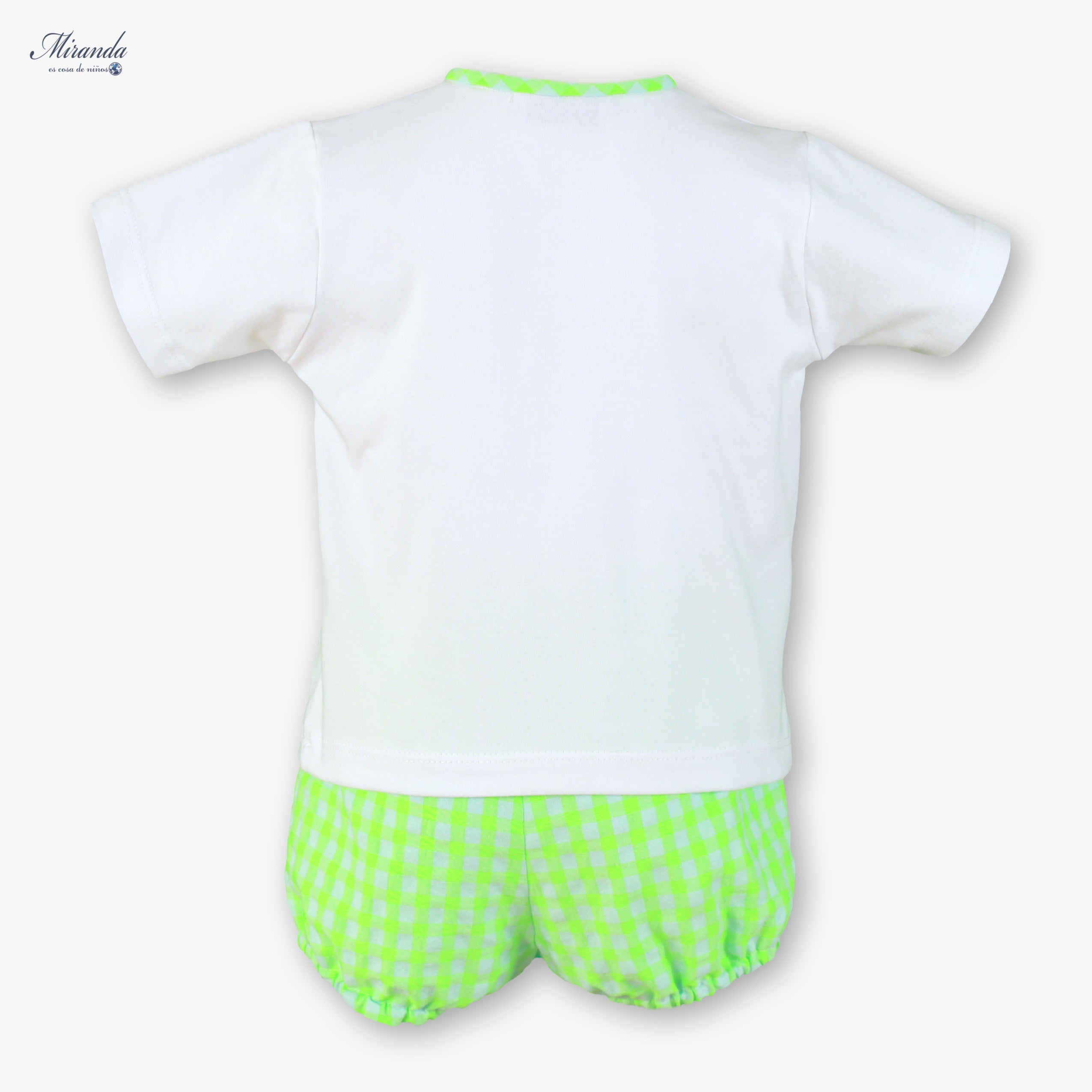 Conjunto  de camiseta y short vichy verde flúor para bebé niño