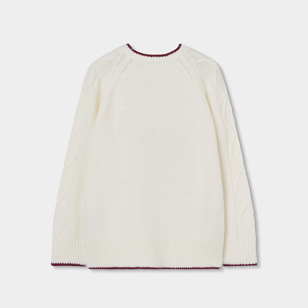 Jersey blanco de punto para niño con letras bordadas