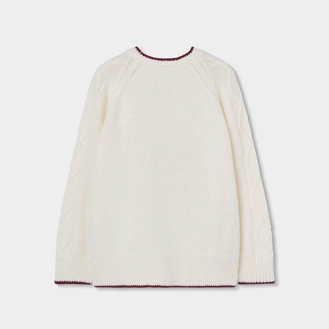 Jersey blanco de punto para niño con letras bordadas