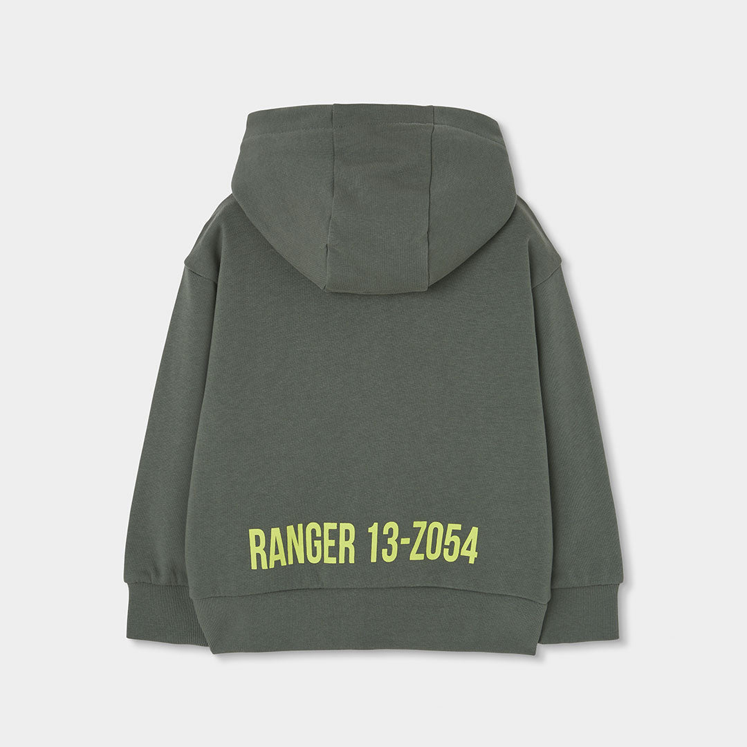 Chaqueta felpa en color verde con capucha para niño