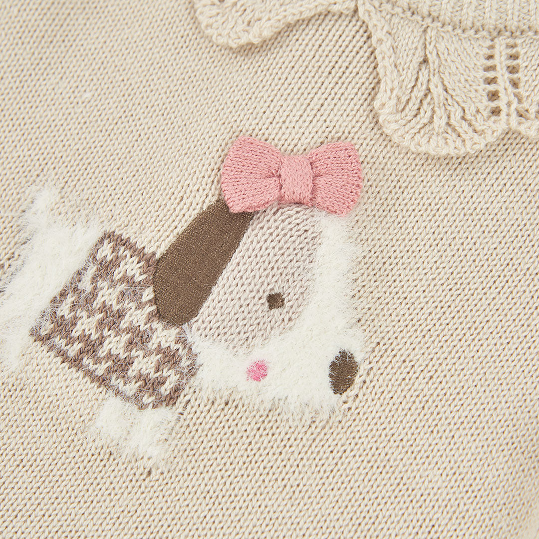 Vestido beige con bordado de perrito para bebé niña