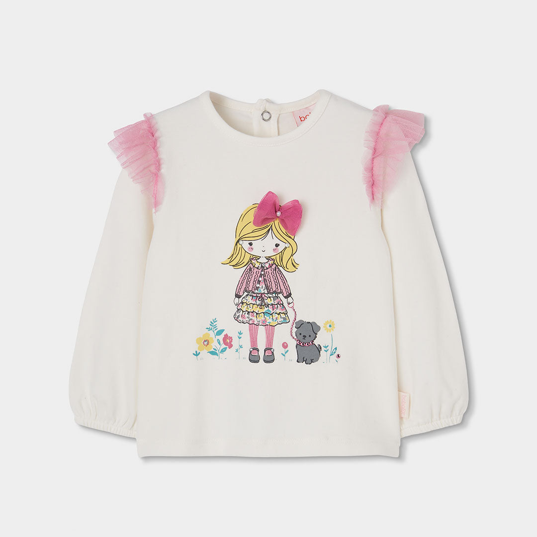 Camiseta de niña estampado muñeca con perro