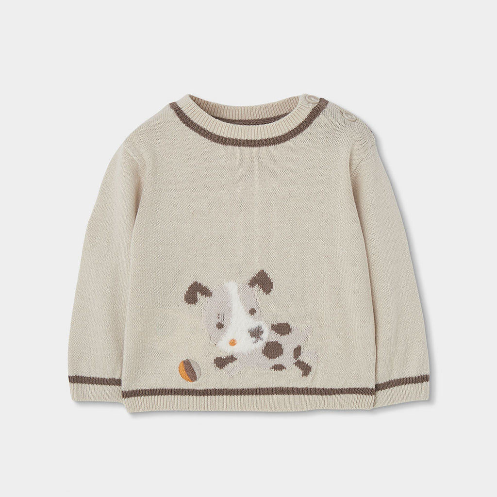 Jersey bebé niño beige con estampado de perro