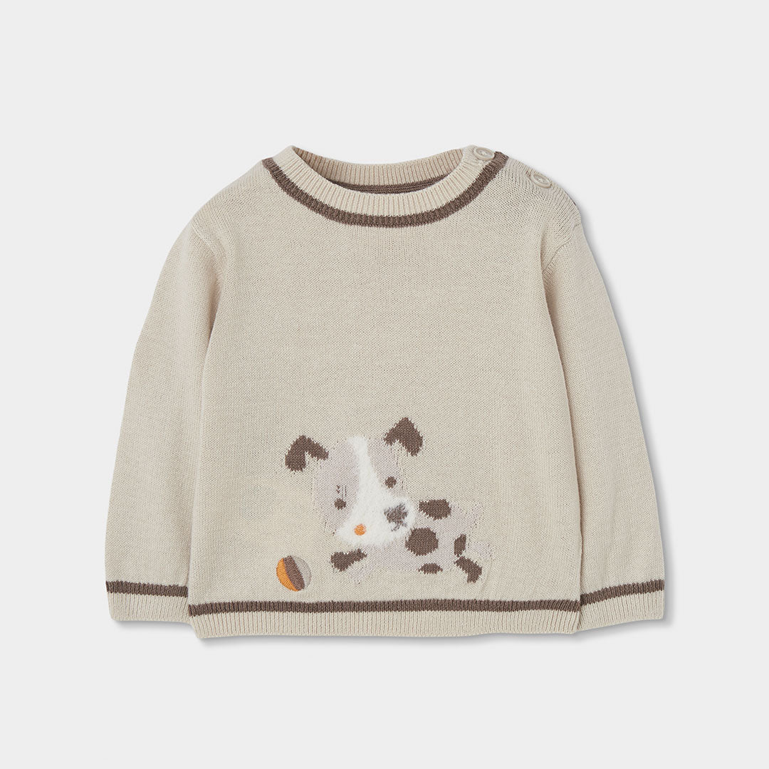 Jersey bebé niño beige con estampado de perro