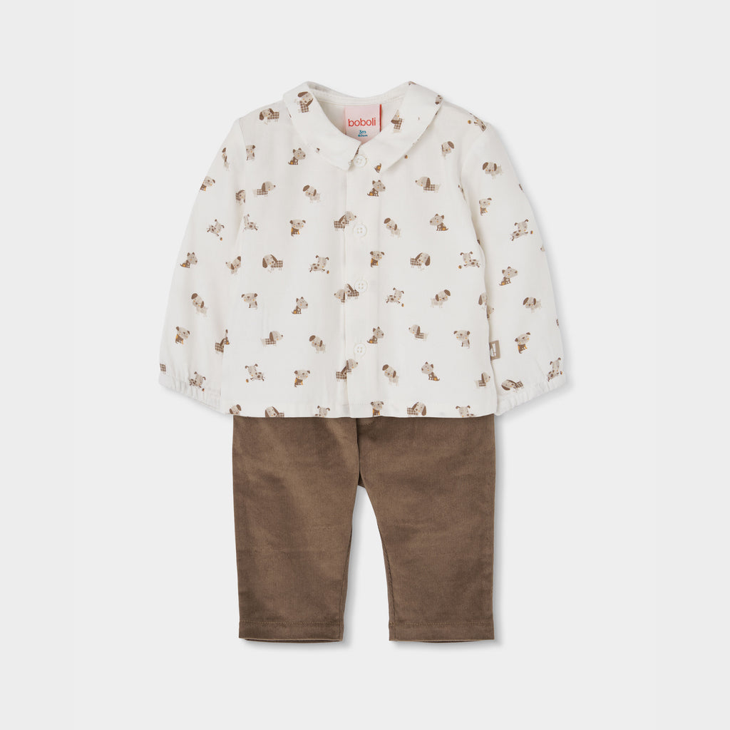Conjunto bebé niño beige estampado de perros