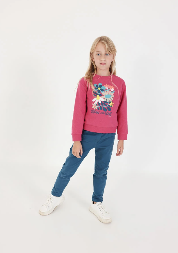 Conjunto punto niña fresa estampado flores con legging