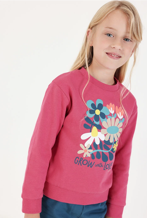Conjunto punto niña fresa estampado flores con legging