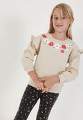 Sudadera felpa niña beige bordado flores