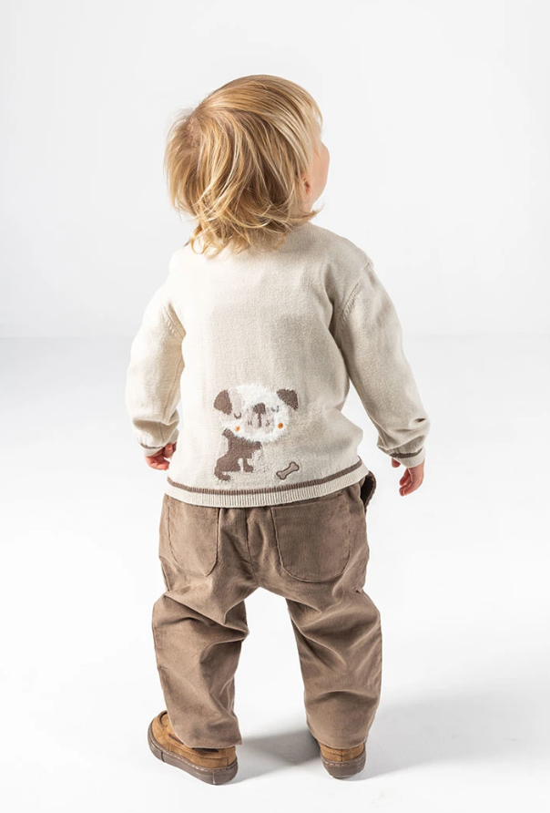 Jersey bebé niño beige con estampado de perro