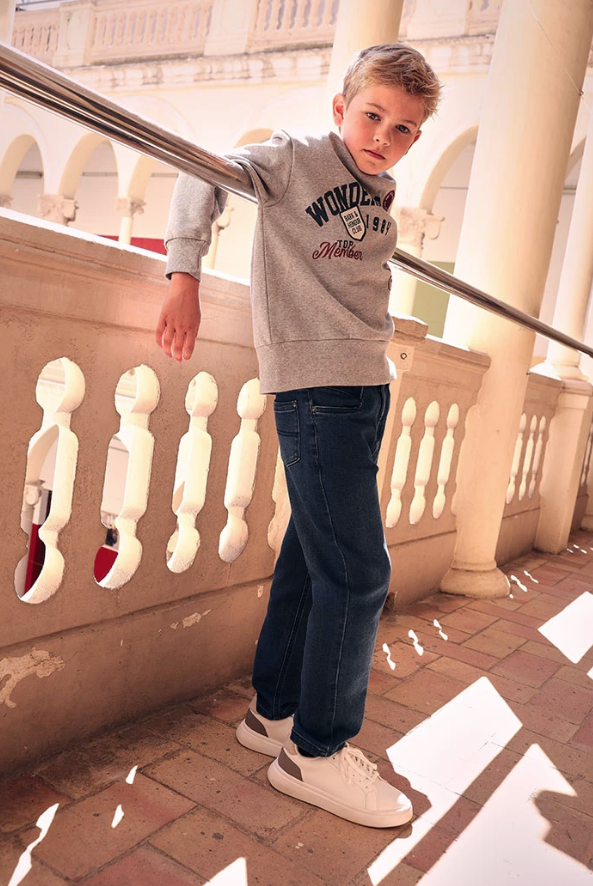 Pantalón straight denim elástico de niño color azul