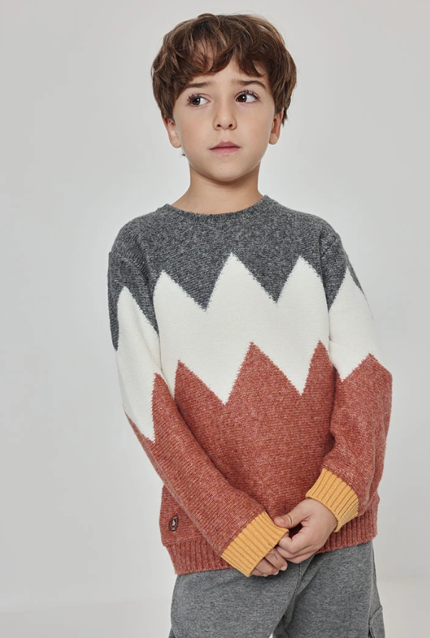 Jersey niño naranja estampado geométrico zigzag