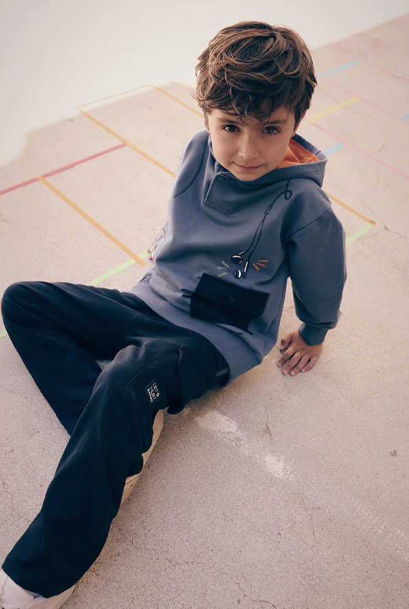 Pantalón felpa niño azul marino cargo